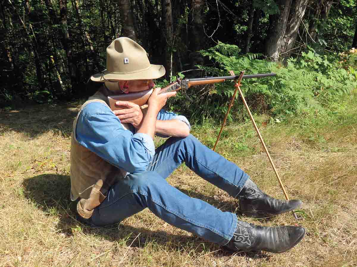 Shooting the C. Sharps Lower-Sharps from the sitting cross-stick position.